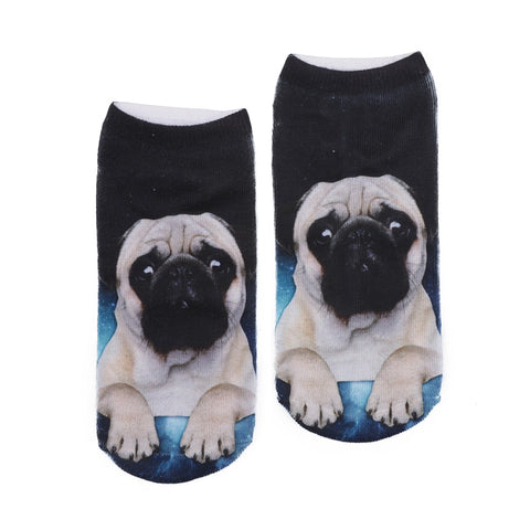 Cute Pug Dog Pattern 3D Printed Unisex Low Ankle Socks