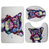 Colorful Pug or French Bulldog Print 3 Piece Set Toilet Seat Covers and Area Rug