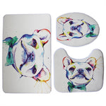 Colorful Pug or French Bulldog Print 3 Piece Set Toilet Seat Covers and Area Rug