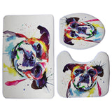 Colorful Pug or French Bulldog Print 3 Piece Set Toilet Seat Covers and Area Rug