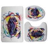 Colorful Pug or French Bulldog Print 3 Piece Set Toilet Seat Covers and Area Rug