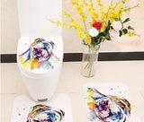 Colorful Pug or French Bulldog Print 3 Piece Set Toilet Seat Covers and Area Rug