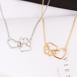 Hollow Pet Paw Footprint Heart Pendant Necklace