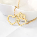 Hollow Pet Paw Footprint Heart Pendant Necklace