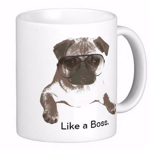 Like A Boss Pug  White Coffee Mug